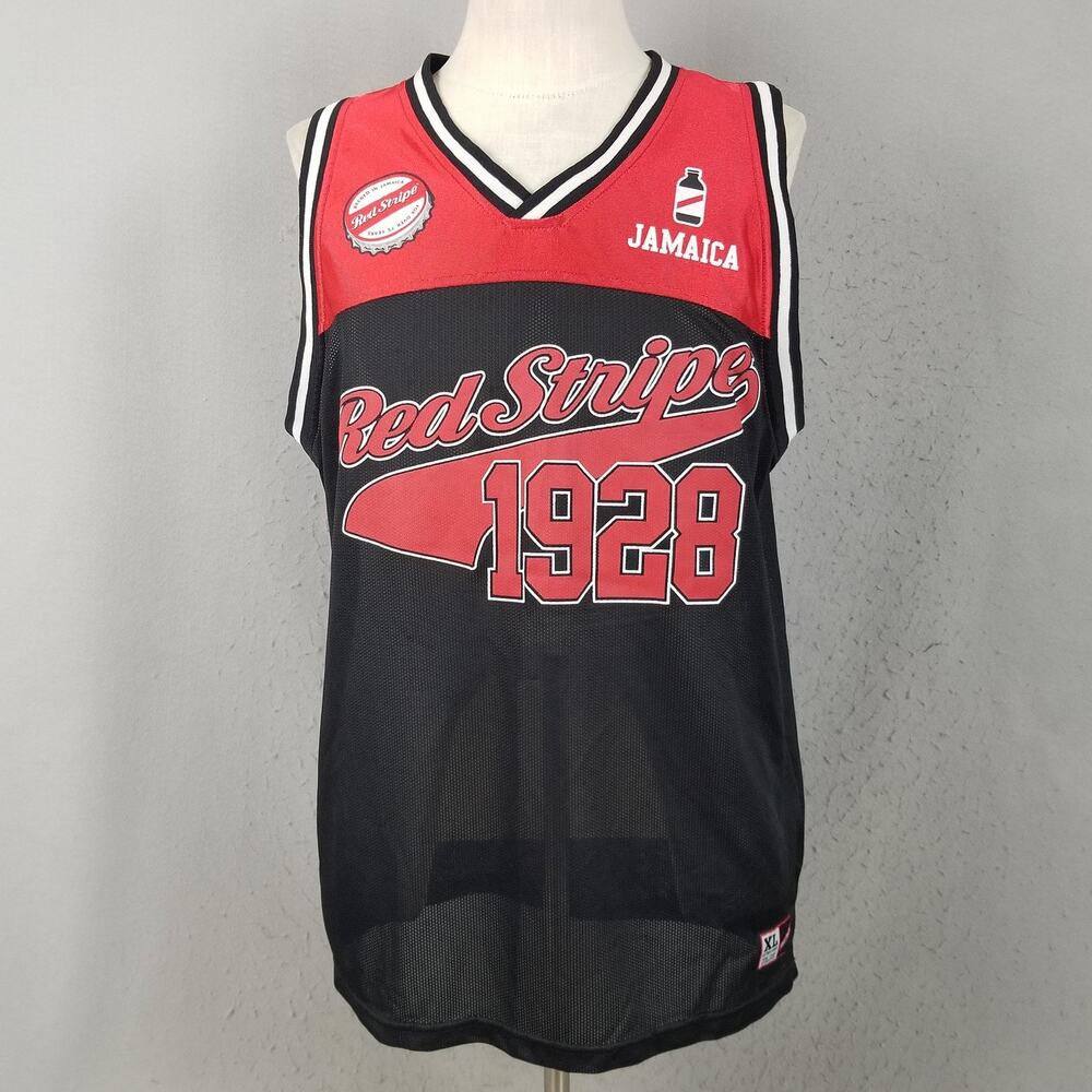 Red Stripe Shirt Mens Large Black 1928 Jamaica Mesh Basketball Beer Tank Jersey